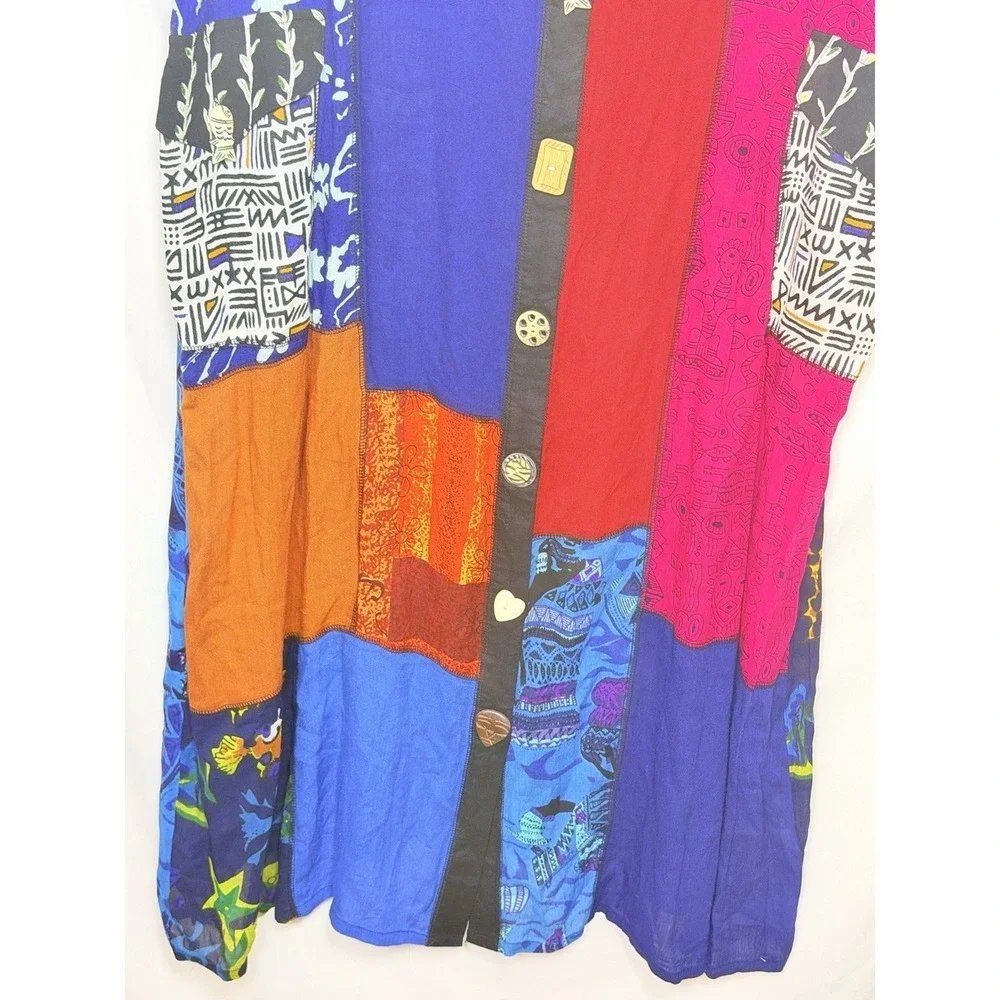 La Cera Vintage 90s Patchwork Rayon Dress Womens Large NWT Art To Wear Boho